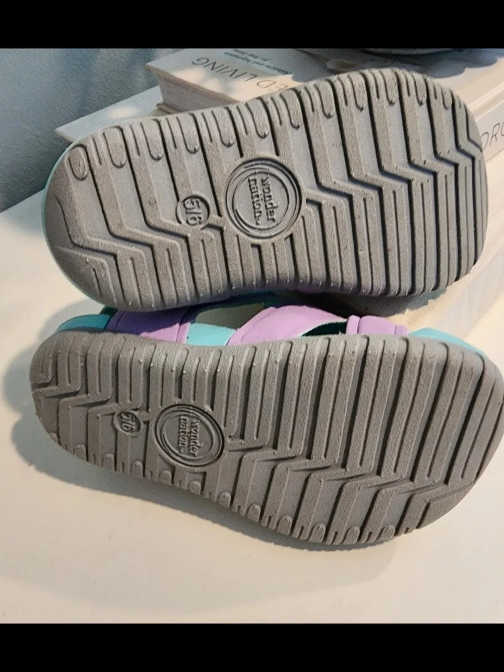 wonder nation Lavender and Teal Kids Hook-and-Loop Sandals